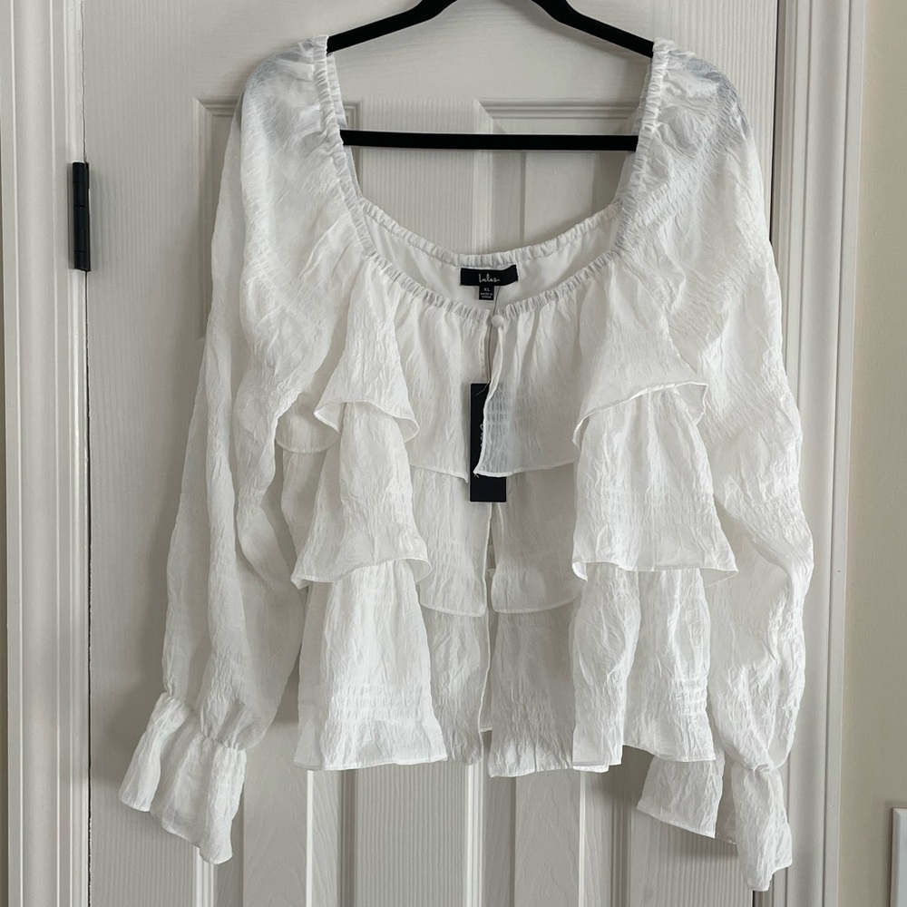 Lulu's, White Ruffled Blouse, Size XL
